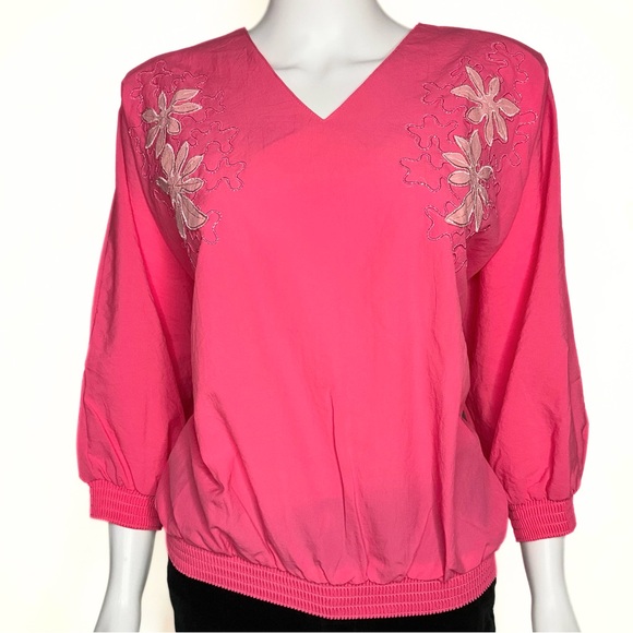 Bagwear Pink Floral Appliqué Top Womens SZ XL Girlhoodcore Feminine Living Doll - Picture 2 of 8